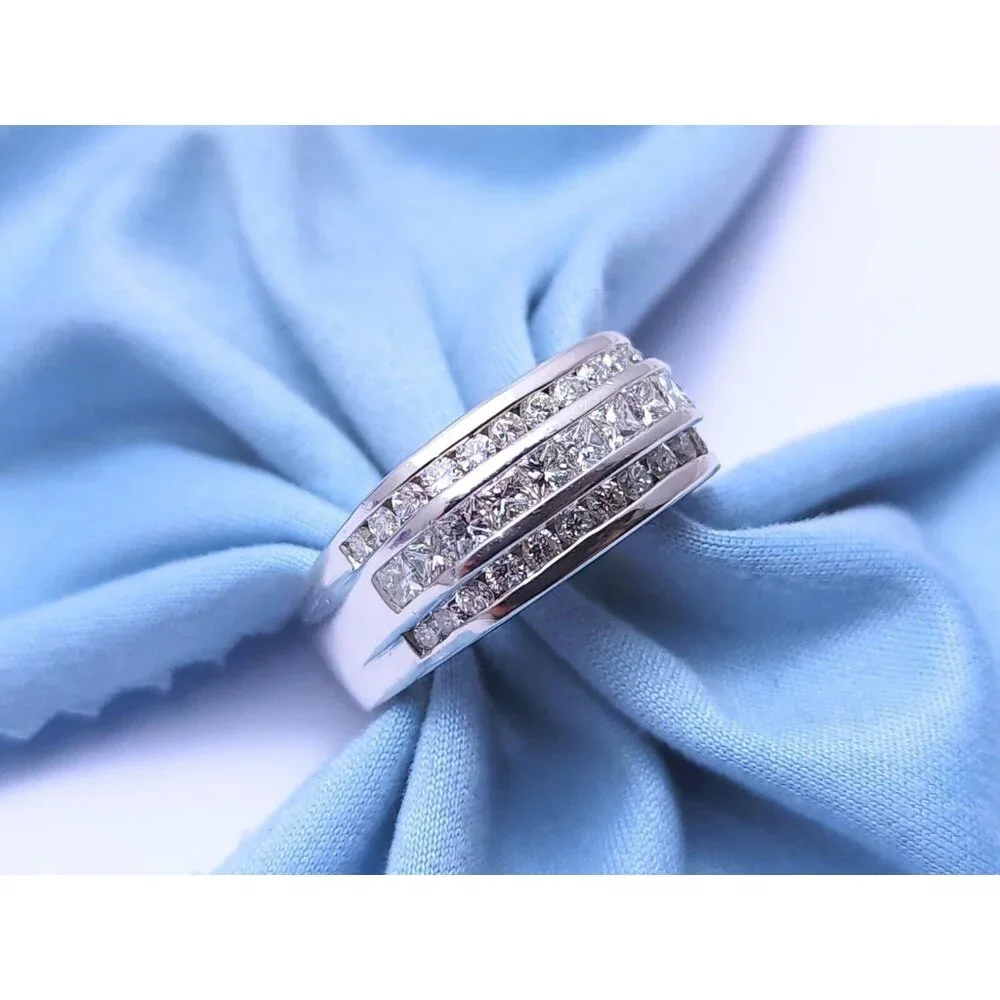Unique 14K Karat Solid White Gold Designer Diamond Men's Ring Size 11.5 - 2.60ct